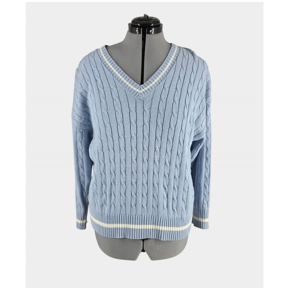 Cotton Candy LA Sweater Women's S Cable Knit Light Blue V-Neck Tennis Preppy